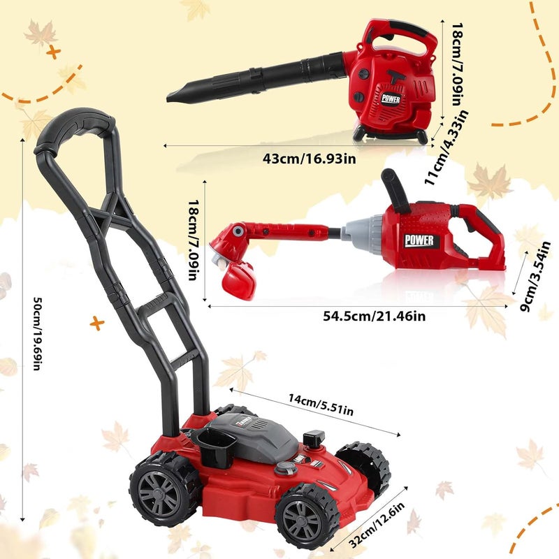 Arrowbash 3 Pcs Toy Gardening Tool Set for Kids Toy Leaf Blower Weed Trimmer Push Lawn Mower Pretend Play Set with Lights and Sounds Christmas Birthday Gifts for Boys Girls - Image 2